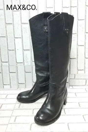 [ MAX & CO. ] 롱 부츠 이탈리아제 천연 가죽 와이드 힐 Y2K