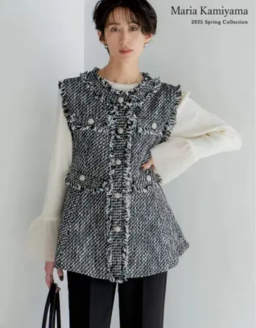 새상품급 Re:EDIT 트위드 프린지 페플럼 베스트 L