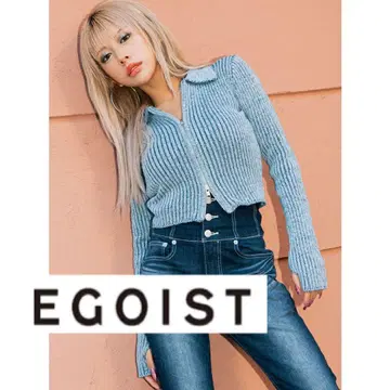 EGOIST 카라 지퍼 니트탑 블루