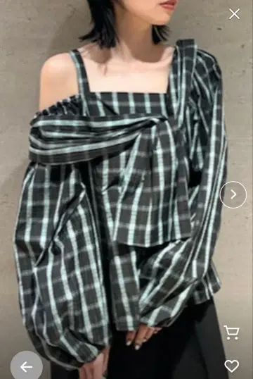 프레이 아이디 아지메 리본 블라우스 체크 그린