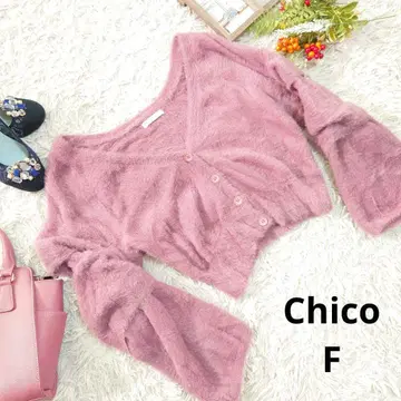 Chico 가디건 ( M 상당 ) 보라색+핑크/V넥/후와후와