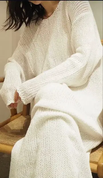 새상품 etretokyo 코튼 린넨 로우게이지 니트 원피스