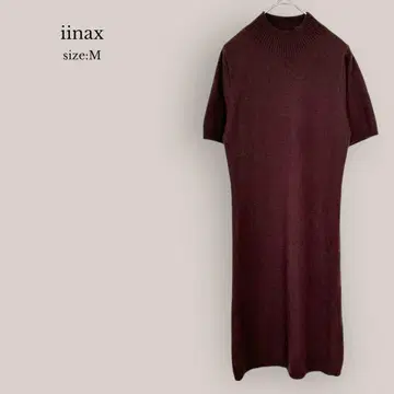 iinax 반팔 니트 원피스 하이넥 타이트 원피스 무릎 기장 브라운 무지