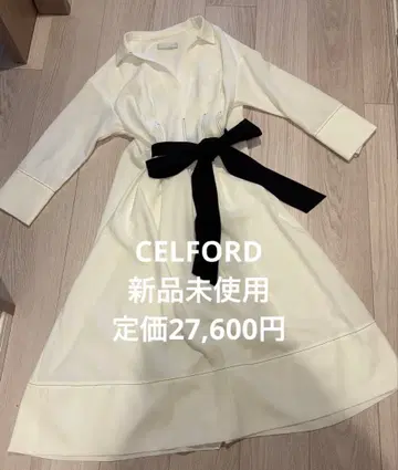 [ 새상품 ] CELFORD 허리 리본 화이트 원피스 38