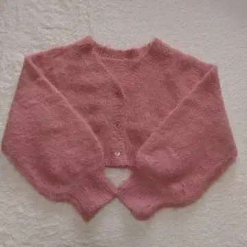 핑크 모헤어 혼방 크롭 가디건