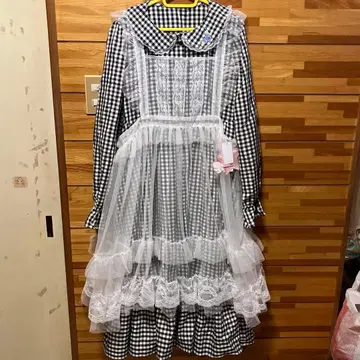 호시나 사쿠라코 씨 깅엄 체크 블랙 롱 원피스