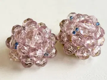 당시 물건 골동품 클리어 핑크 악센트 블루 비즈 vintage 귀찌