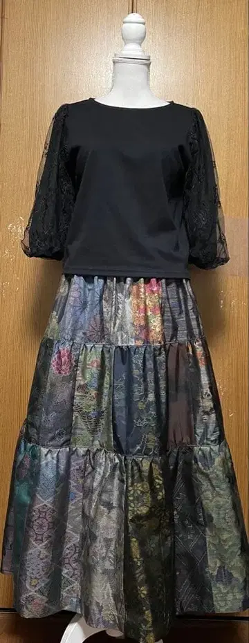 기모노 리메이크 오시마 패치워크 캉캉 스커트 프리 사이즈