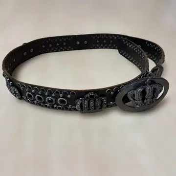 크라운 디자인 스터드 장식 블랙 벨트