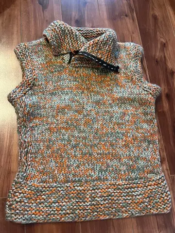 유럽 빈티지 오렌지 그레이 니트 베스트 하이넥