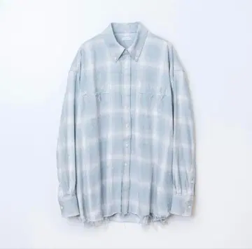 [ NAME. ] 옴브레 컷오프 체크 셔츠 SAX 0
