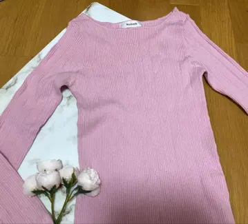 Mystrada 리브 니트 긴팔 상의 핑크 리브 긴팔 상의