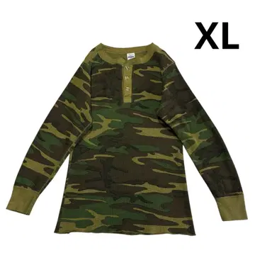 80s 90s USA제 카모플라쥬 헨리넥 와플 서멀 XL 카키