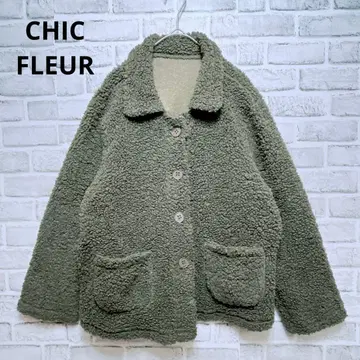 [CHIC FLEUR] 보아 자켓 복슬복슬 버튼 다운 카라 부착 카키