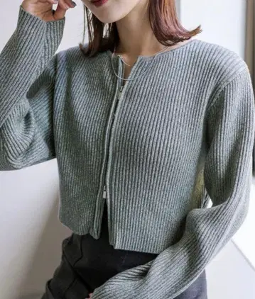 mystic 멜란지 더블 지퍼 니트 그린