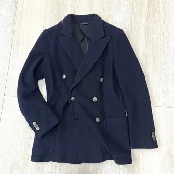네이비 더블 브레스트 자켓 저지 소재