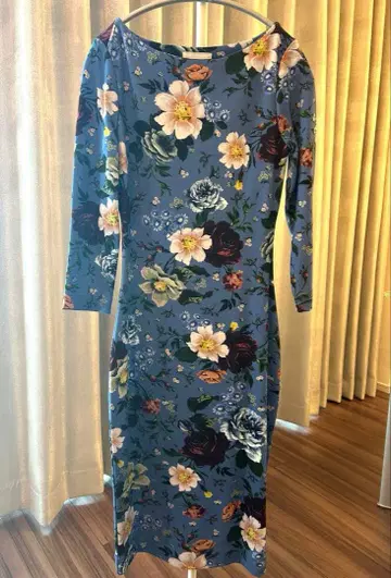 ERDEM 꽃무늬 7부 소매 원피스 블루