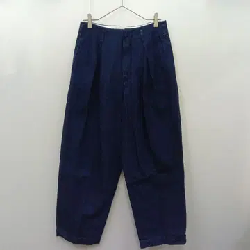 2 [준 레드] 블루 데님 팬츠 다크 블루 와이드 레그 팬츠 [M]