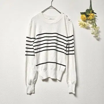 [ index ] 인덱스 보더 하이넥 니트 긴팔 실크 혼방 (M)