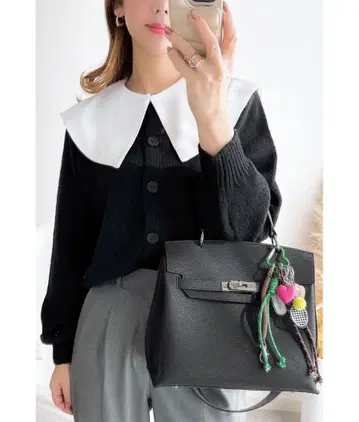 앤드 도트 노스탤지어 부착형 카라 세트 니트 가디건 미사용 새상품