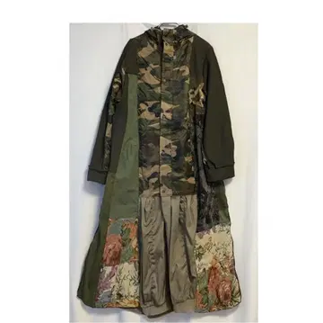 9 카모플라주 패턴 패치워크 후드 부착 롱 자켓/원피스/백 지퍼