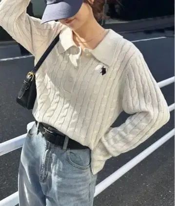 U.S.POLO ASSN. 자수 긴팔 케이블 폴로 니트 L 사이즈