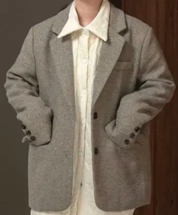 lawgy 트위드 라이크 믹스 테일러드 자켓 그레이쉬 베이지