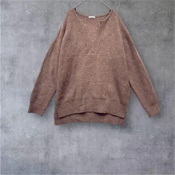 [ 지유 GU ] 고품질 V넥 니트 스웨터 루즈핏 브라운 S
