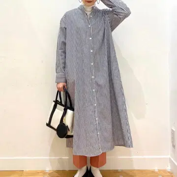 어반 리서치 도어스 스트라이프 셔츠 원피스 밴드 카라