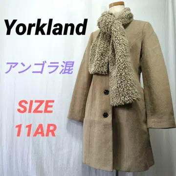 Yorkland 요크랜드 롱 코트 노카라 베이지 스톨 포함
