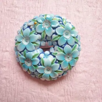 토시카네 주얼리 아리타 도자기 파란 꽃 브로치