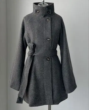 Louere 하이넥 미들 기장 코트 / 다크 그레이