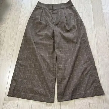 레이빔즈 체크 무늬 와이드 팬츠 브라운