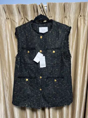 SLOBE IENA 트위드 프린지 베스트 블랙