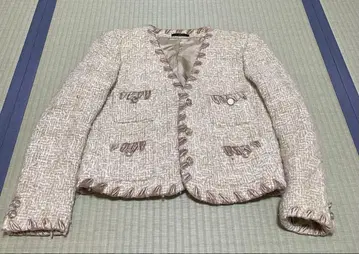 J&R 노카라 트위드 자켓 골드 버튼 S 사이즈