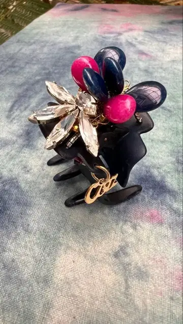 컴플렉스 비즈 스와로브스키 크리스탈 컬러풀 장식 중형 헤어 클립