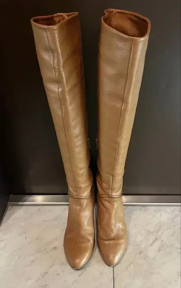 브라운 니하이 부츠 사이드 지퍼 부착