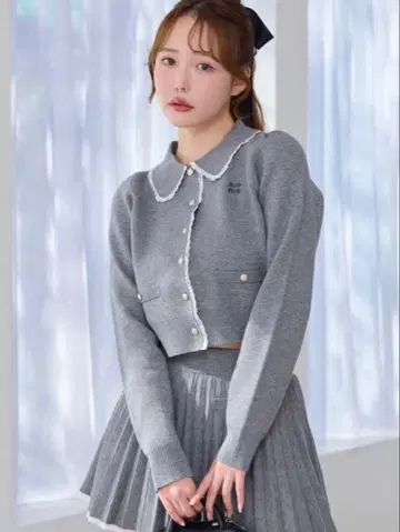 NICE CLAUP 폴로 옷깃 니트 셋업 그레이