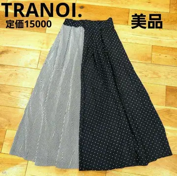 새상품급 트라노이 TRANOI 롱 플레어 스커트 도트 체크 스트라이프