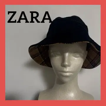 자라 코듀로이 버킷 햇 안감 체크 코튼 블랙