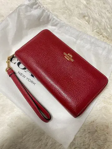 가죽 빨간색 장지갑 골드 로고