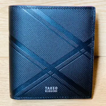 미사용품 TAKEO KIKUCHI 접이식 지갑 블랙/레드 스트라이프