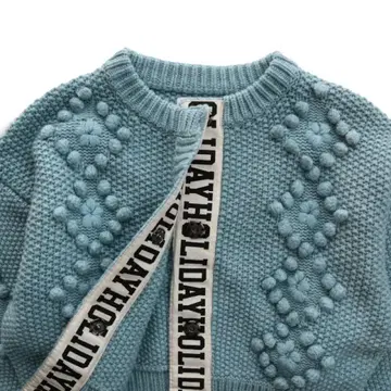 홀리데이 스카이블루 폼폼 편직 크롭 니트 새상품급