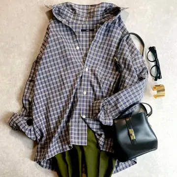 새상품급 쉽스 울 100% 체크 무늬 셔츠 가을/겨울 컬러 오버 사이즈