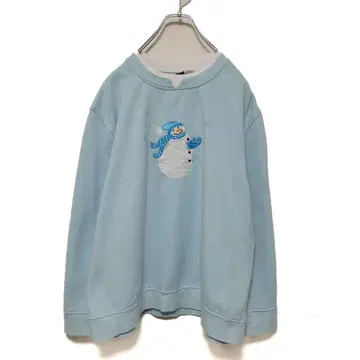 해외 구제 의류 스노우맨 아이스 블루 레트로 자수 2035