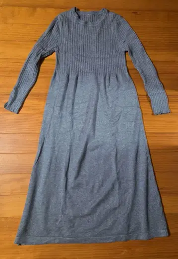 그레이 니트 긴팔 롱 원피스