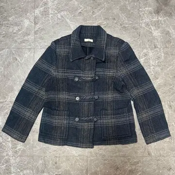 네이비 계열 체크 더블 브레스트 코트 LL 사이즈