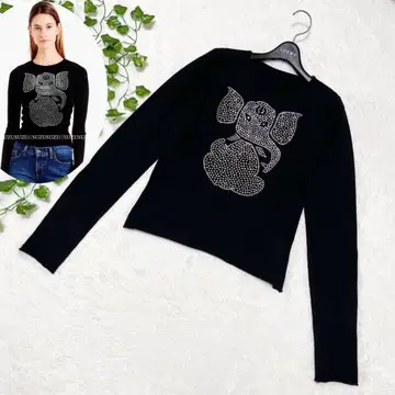 정품 루시앙페라피네 장식 비쥬 캐시미어 긴팔 니트 스웨터 블랙