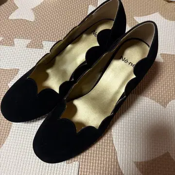 네넷 네넷 스웨이드 펌프스 블랙 와이드 힐 스칼라 디자인 사이즈 2