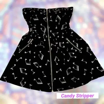 Candy Stripper 베어탑 미니 원피스 음표 패턴